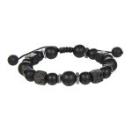 Lava Square Volcanic Stone Braided Bracelet for Men, matte black glass bead adjustable wristband. - Image 3