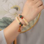 Jadeified Bodhi Root Bracelet, unisex wearable prayer beads hand jewelry. - Image 2