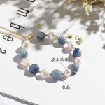Blue Aventurine crystal bracelet with freshwater pearl, minimalist and personalized hand jewelry for women. - Image 2