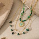French Vintage Turquoise Natural Stone Beaded Necklace, Fashion Versatile Gold-Plated Stainless Steel Clavicle Chain Wholesale - Image 2