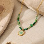 French Vintage Turquoise Natural Stone Beaded Necklace, Fashion Versatile Gold-Plated Stainless Steel Clavicle Chain Wholesale - Image 3