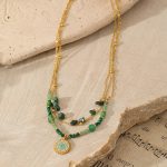 French Vintage Turquoise Natural Stone Beaded Necklace, Fashion Versatile Gold-Plated Stainless Steel Clavicle Chain Wholesale - Image 4