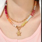 Bohemian natural stone beaded necklace, stainless steel heart and flower pendant, fashion clavicle chain. - Image 2
