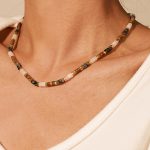 French high-contrast color round stone necklace, minimalist ethnic beaded clavicle chain, new versatile neck accessories - Image 2