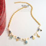 Mixed geometric material necklace, crafted with natural stone, freshwater pearl and titanium steel pendant. - Image 2