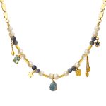 Mixed geometric material necklace, crafted with natural stone, freshwater pearl and titanium steel pendant. - Image 4