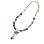 Women’s light luxury neck chain, purple crystal beaded with freshwater pearl, delicate bee and lock pendant design. - Image 4