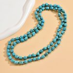 Retro turquoise necklace, irregular stone knotted sweater chain, fashion jewelry wholesale. - Image 4