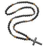 Men's hip-hop cross necklace, natural hematite, tiger eye and iron stone beads, religious daily wear neck accessories. - Image 4