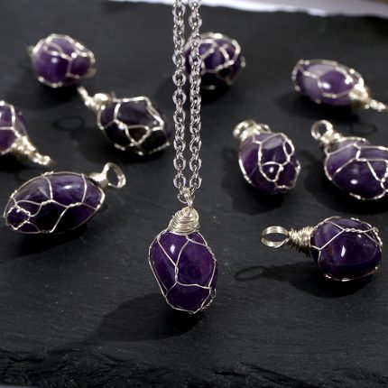 Irregular Natural Amethyst Pendant, Handmade Wire Wrapped Raw Amethyst Charm, DIY Jewelry Accessories Wholesale