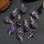 Irregular Natural Amethyst Pendant, Handmade Wire Wrapped Raw Amethyst Charm, DIY Jewelry Accessories Wholesale - Image 2