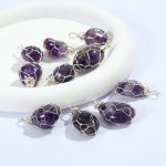 Irregular Natural Amethyst Pendant, Handmade Wire Wrapped Raw Amethyst Charm, DIY Jewelry Accessories Wholesale - Image 3