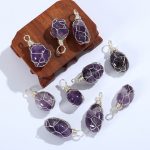 Irregular Natural Amethyst Pendant, Handmade Wire Wrapped Raw Amethyst Charm, DIY Jewelry Accessories Wholesale - Image 4