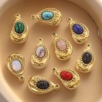 Bohemian Style Stainless Steel Small Pendant, Inlaid Natural Stone, Irregular Oval Handmade DIY Necklace Charms Wholesale