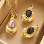 Bohemian Style Stainless Steel Small Pendant, Inlaid Natural Stone, Irregular Oval Handmade DIY Necklace Charms Wholesale - Image 2