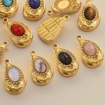 Bohemian Style Stainless Steel Small Pendant, Inlaid Natural Stone, Irregular Oval Handmade DIY Necklace Charms Wholesale - Image 3