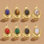 Bohemian Style Stainless Steel Small Pendant, Inlaid Natural Stone, Irregular Oval Handmade DIY Necklace Charms Wholesale - Image 4