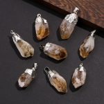 Natural Citrine Electroplated Raw Stone Pendant, Irregular Crystal Chip Necklace Charms, DIY Jewelry Accessories Wholesale
