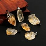 Citrine Electroplated Raw Stone Pendant, Irregular Crystal Necklace Charms, Versatile DIY Jewelry Accessories Wholesale
