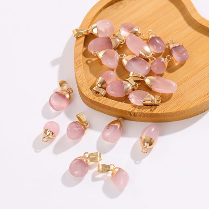 Natural Rose Quartz Raw Stone Pendant, Pink Crystal Necklace Charms, DIY Jewelry Accessories
