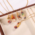 Handmade Copper Wire Wrapped Clavicle Necklace, Natural Chip Crystal Colorful Stone Net Pouch Pendant Jewelry - Image 2