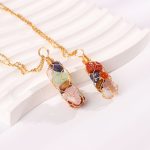 Handmade Copper Wire Wrapped Clavicle Necklace, Natural Chip Crystal Colorful Stone Net Pouch Pendant Jewelry - Image 3