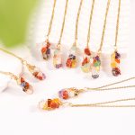 Handmade Copper Wire Wrapped Clavicle Necklace, Natural Chip Crystal Colorful Stone Net Pouch Pendant Jewelry - Image 4