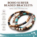 Minimalist Turquoise Wood Bead Bracelet - Men's Trendy Versatile Coconut Shell Beaded Strand Jewelry - Image 2