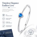 Sterling Silver Royal Blue Moissanite Bracelet - Sweet Cute Love Heart Cuff Bangle Fine Jewelry - Image 2