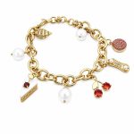 Ins Style Sweet Cherry Croissant Beaded Bracelet - Micro-Inlaid Zircon Crystal Charm Bracelet for Women, Cute Dainty Jewelry
