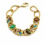 Vintage Gold-Plated Colorful Gemstone Bracelet - Qingdao Factory Antique Style Minimalist Cuff Bangle Jewelry