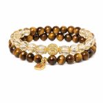 Natural Golden Tiger Eye Rutilated Quartz Bracelet - Multi-Loop Citrine Stacking Luxury Crystal Jewelry Gift