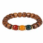Kynam Sandalwood Old-Shaped Barrel Bead Bracelet - Three-Color Rosewood Wooden Meditation Beads Men Women