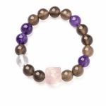 Smoky Purple Agate Beaded Bracelet - Chinese National Style Fluorite Awakening Lion Lucky Charm Jewelry