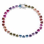 Rainbow Heart Zircon S925 Silver Bracelet - Silver Bezel Setting Colorful Gemstone Minimalist Luxury Jewelry