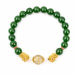 Jasper Jade Color Crystal Bracelet - Green Round Beads White Quartz New Chinese Style Beaded Strand