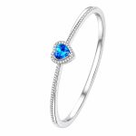 Sterling Silver Royal Blue Moissanite Bracelet - Sweet Cute Love Heart Cuff Bangle Fine Jewelry
