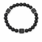 Black Obsidian Beaded Bracelet - Men's Square Volcanic Lava Stone Couples Strand Protection Jewelry